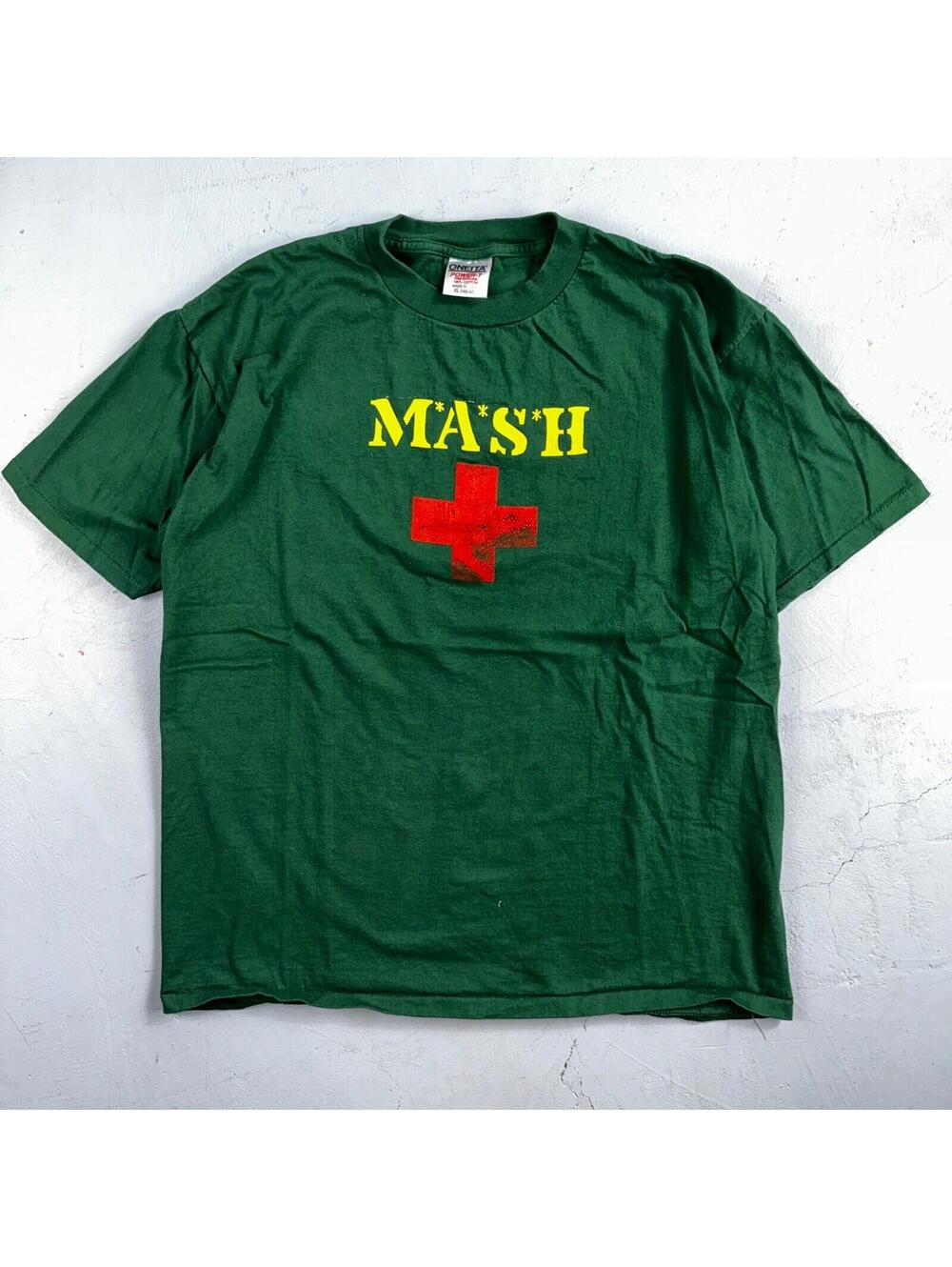 Oneita Mash Red Cross XL VTG T Shirt Single Stitch Green Army Medical USA